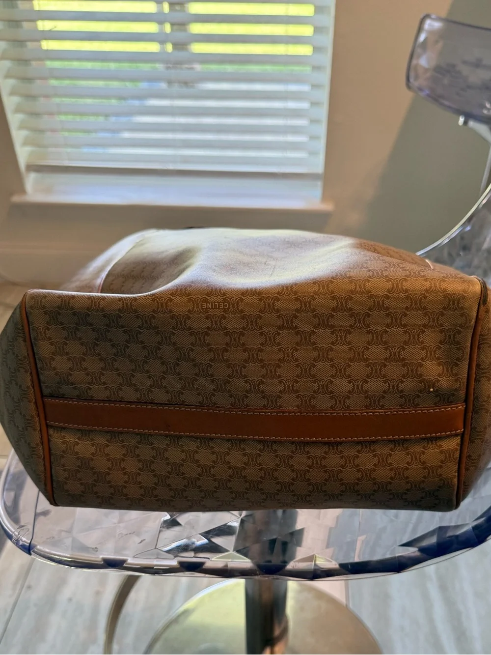 Celine Beige Monogram Tote with Tan Leather Crest